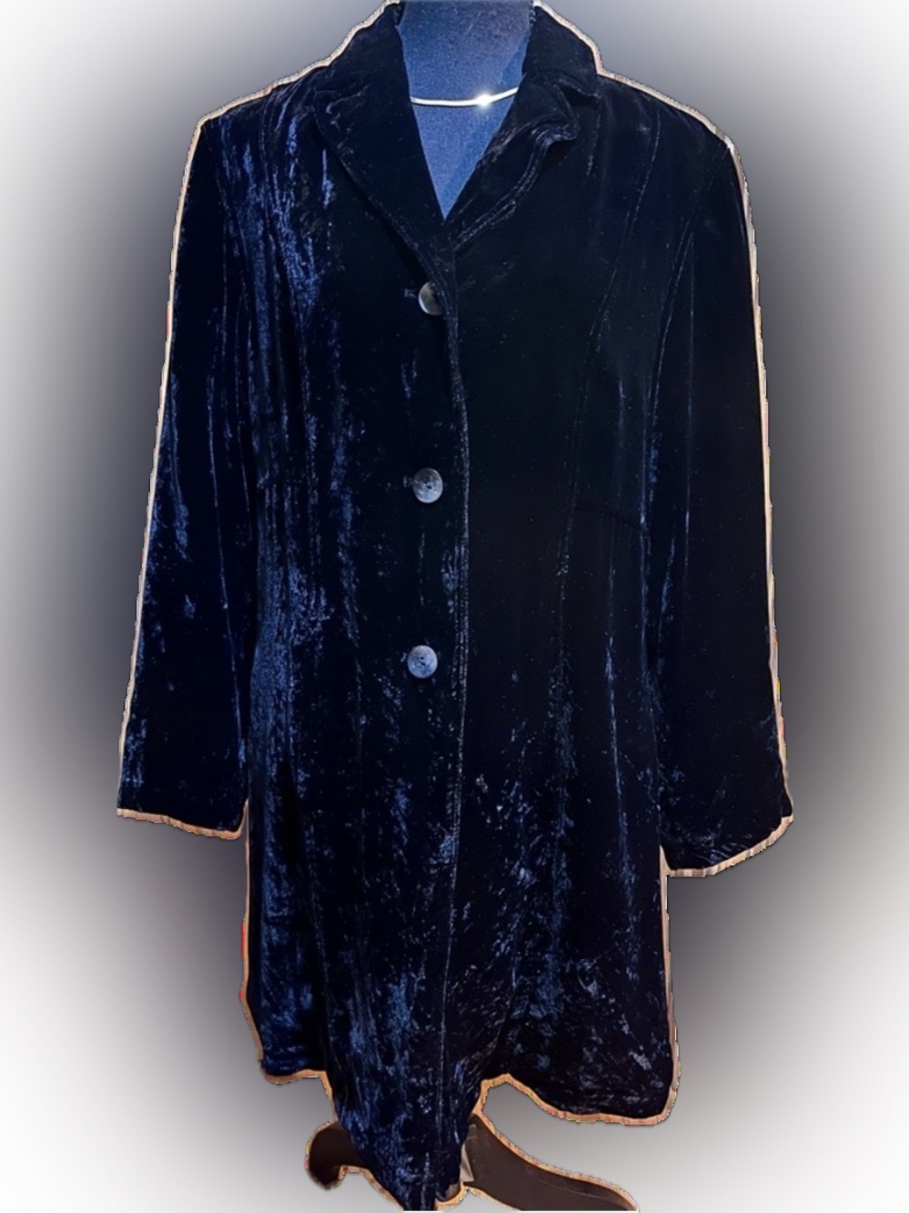J Jill Black Crushed Velvet Embroidered Jacket Petite Medium Boho Goth EUC